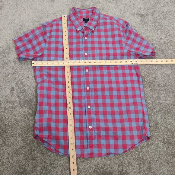 J. Crew Men's Button Down Plaid Shirt in Red Blue Size Medium 100% Cotton Office - Picture 4 of 7